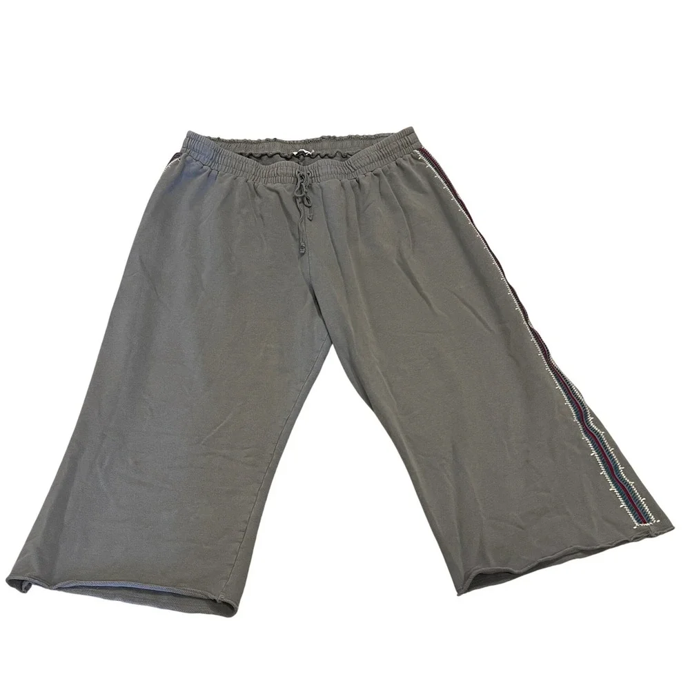 Johnny Was Embroidered Side Stripe Wide Leg Cropped Sweatpants Womens 2X‎